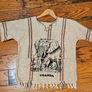 Uganda Elephant Tee - Cream with Brown Stripes
